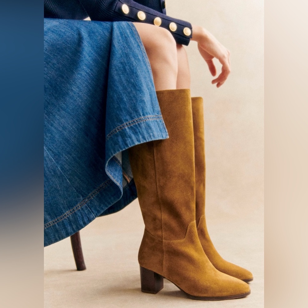 Sézane Tan Suede Knee-High Boots